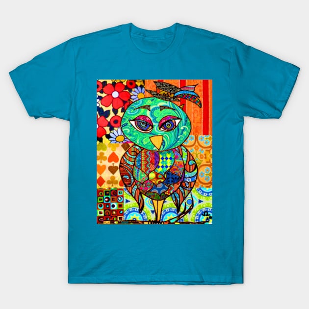 Adorable Patchwork Colorful Owl T-Shirt by artbyomega